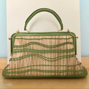 Via Spiga Rattan w Leather Trim Handbag
